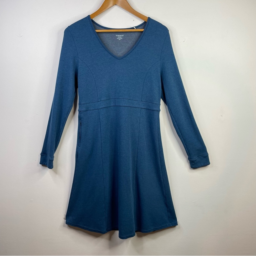 Toad&Co Horny Toad Blue tomboy Long sleeve v-neck Knit Stretch Dress Womens L